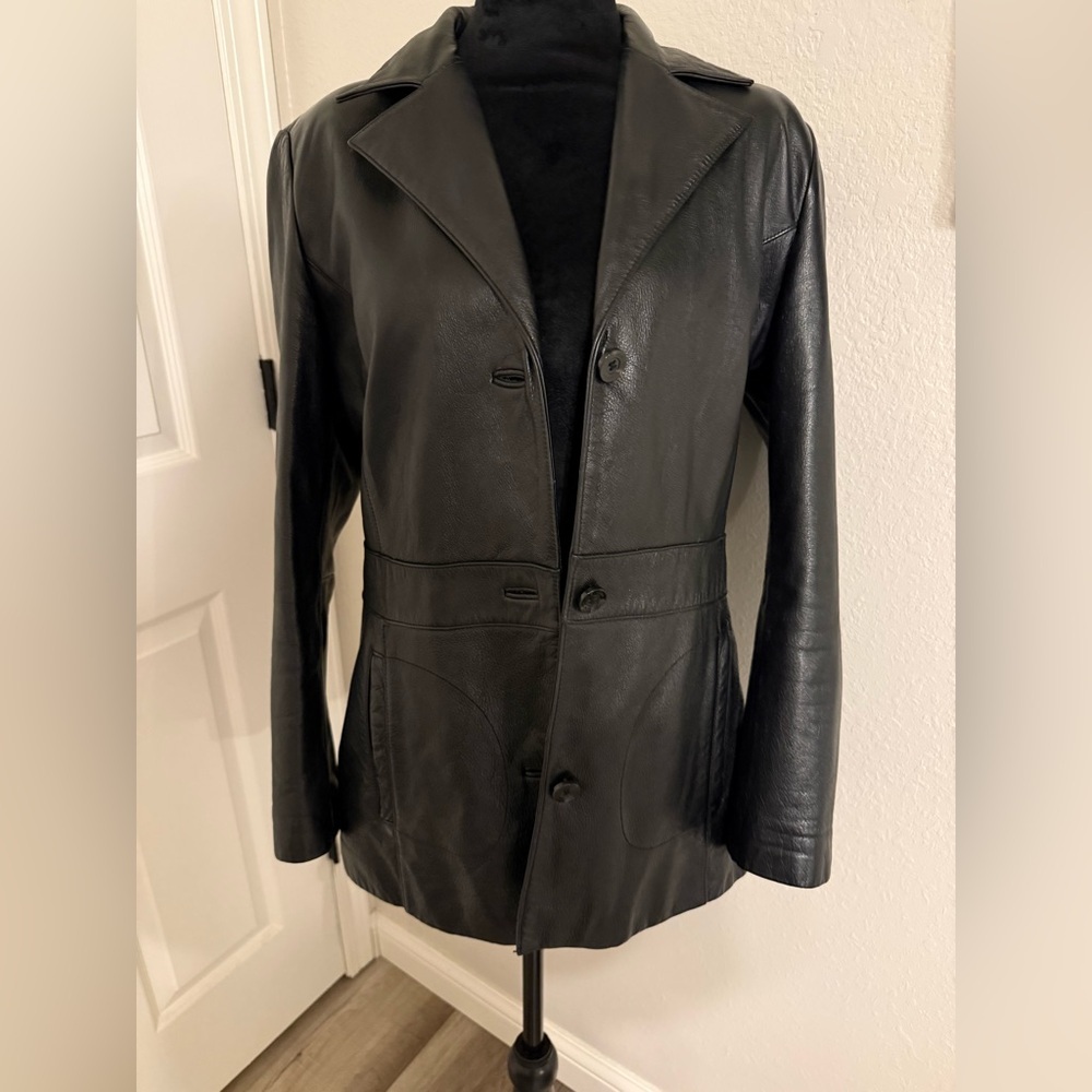 Wilsons Leather Black Button-Front Women's Leather Jacket - Vintage 🧥